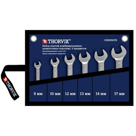 Набор ключей гаечных комбинированных трещоточных коротких в сумке, 8-17 мм, 6 предметов, Thorvik CSRWS6TB