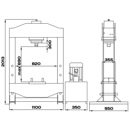 Пресс гидравлический с электрическим приводом, напольный, 100 т, KRAFTWELL KRWPR100E