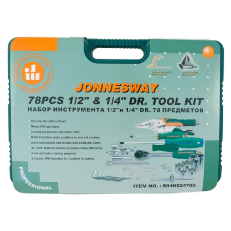 Набор инструмента универсальный 1/4", 1/2"DR, 78 предметов Jonnesway S04H52478S
