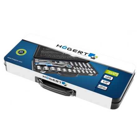 Набор торцевых головок 1/2", 8-36 мм, с принадлежностями, 29 предметов, HOEGERT HT1R480