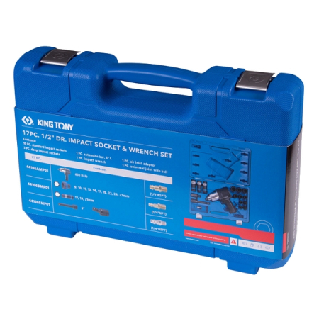 KING TONY 44106AMP01 Гайковерт пневматический ударный 1/2", 881 Нм, с комплектом головок, 17 предметов
