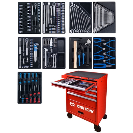 KING TONY 932-005MR Набор инструментов в красной тележке, 161 предмет