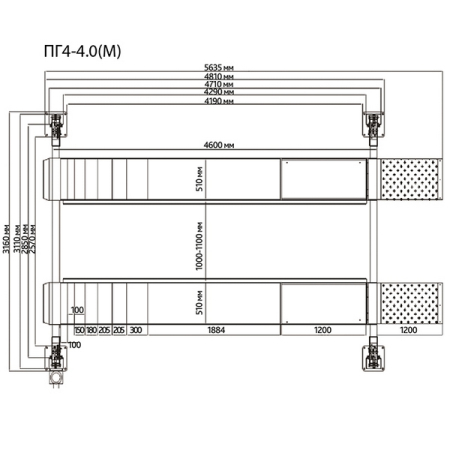 Подъемник 4-стоечный электрогидравлический, 4 т, для сход-развала, траверса, СТАНКОИМПОРТ ПГ4-4.0 (М) (380В)