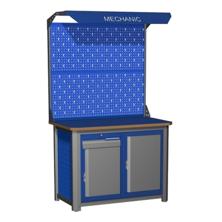 Верстак промышленный двухтумбовый с экраном и освещением Верстакофф MECHANIC-М12.01Э2С