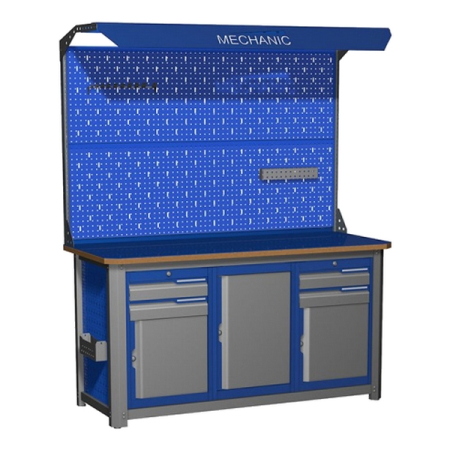 Верстак промышленный трехтумбовый с экраном и освещением Верстакофф MECHANIC-М15.202Э2С