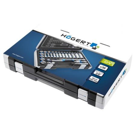 Набор торцевых головок шестигранных 3/8", 6-24 мм, с принадлежностями, 36 предметов, HOEGERT HT1R465