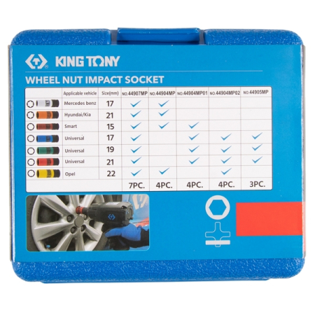 KING TONY 44904MP02 Набор ударных глубоких торцевых головок 1/2", 17, 19, 21, 22 мм KING TONY 44904MP02 Набор ударных глубоких торцевых головок 1/2", 17, 19, 21, 22 мм