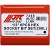 Набор бит-головок 1/2" HEX H5-H12, L=200 мм, 6 предметов, JTC-7256