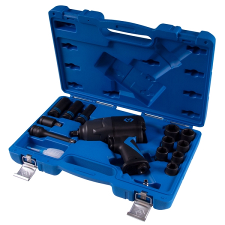 KING TONY 44803AMP Гайковерт ударный пневматический 1/2", 1356 Нм, с набором ударных головок и принадлежностей, 15 предметов