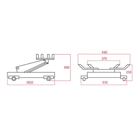 Тележка гидравлическая подкатная для агрегатов трансмиссии, 2 тонны, KRAFTWELL KRWLTJ2T