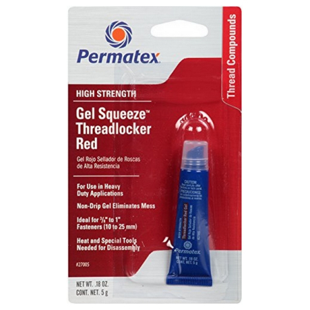 Фиксатор резьбовых соединений сильной фиксации, гель, красный, 5 г, Permatex High Strength Threadlocker Red Gel