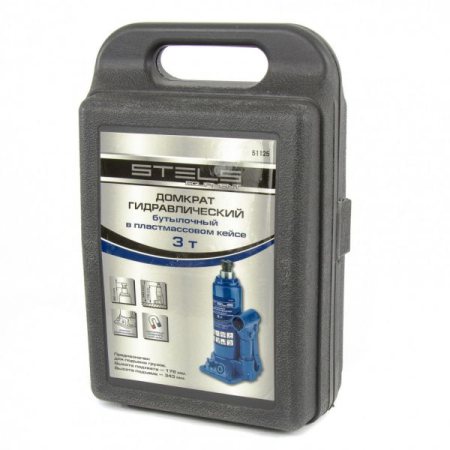 Домкрат гидравлический бутылочный, 3 т, 178-343 мм, в кейсе, Stels 51125