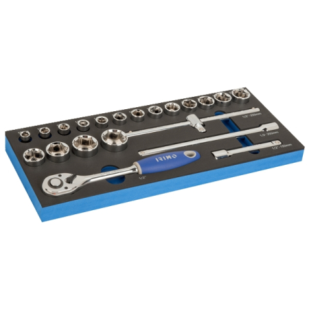 Набор торцевых головок и аксессуаров 1/2", 21 предмет, ложемент, IRIMO IFF1E015