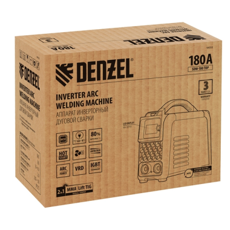 Аппарат инверторный дуговой сварки, 180 А, Denzel SDM-180 Top