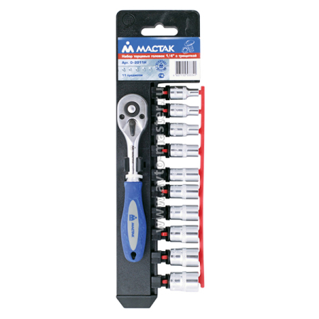Набор торцевых головок 1/4 дюйма 4-13 мм с трещоткой, 11 предметов Мастак 0-2011H Набор торцевых головок 1/4 дюйма 4-13 мм с трещоткой, 11 предметов Мастак 0-2011H