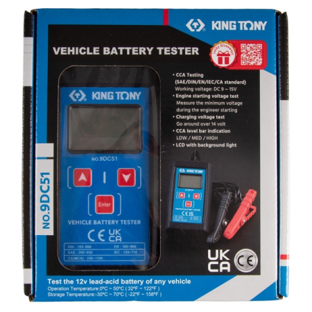 KING TONY 9DC51 Тестер аккумулятора автомобиля 12V