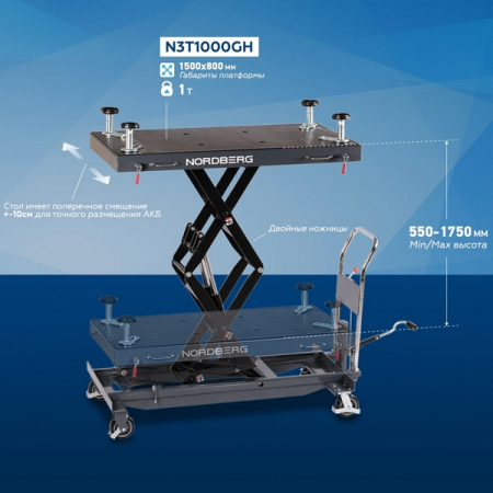 NORDBERG N3T1000GH Стол подъемный гидравлический 1000 кг для АКБ электромобиля, двойные ножницы