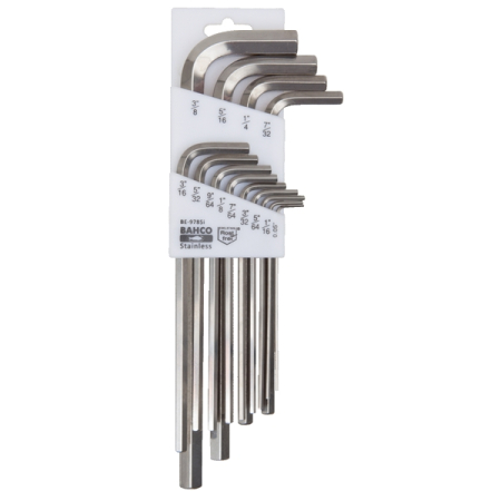 BAHCO BE-9785I Набор Г-образных шестигранников из нержавеющей стали, удлиненных, 0,05-3/8 дюйма, 13 предметов