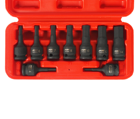 Набор бит-головок 3/8" HEX H3-14ммх52мм ударных в кейсе 9 предметов JTC-J309H