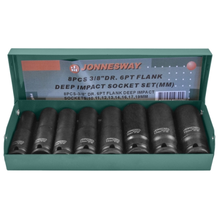 Набор головок ударных глубоких 3/8"DR, 10-19 мм, 8 предметов, Jonnesway S03AD3108S