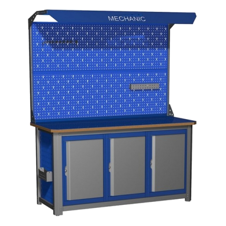 Верстак промышленный трехтумбовый с экраном и освещением Верстакофф MECHANIC-М15.000Э2С
