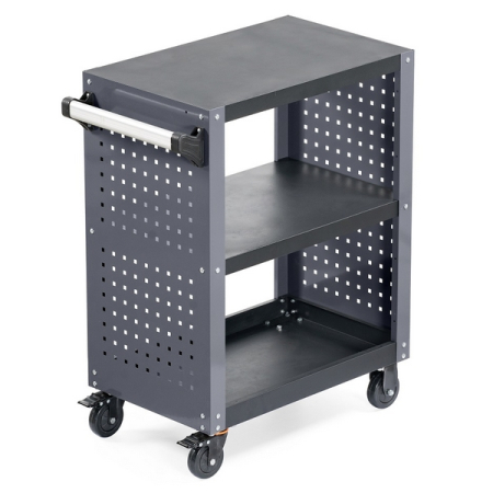 Тележка инструментальная с 3 открытыми полками и перфор. боковинами KraftWell KRW-T3PG