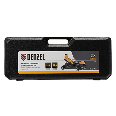 Домкрат гидравлический подкатной с фиксатором, для автолюбителя, 2.8 т, 135-385 мм, кейс, DENZEL 51156