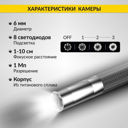 Видеоэндоскоп управляемый, экран 4.5", 1Мп, зонд 1м, 6мм, всесторонняя артикуляция, iCartool IC-VC106AW