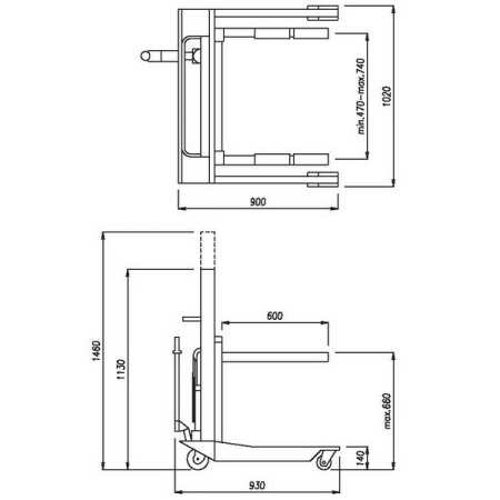 Тележка гидравлическая для снятия/установки колес, 700 кг, WERTHER-OMA PL701(600)