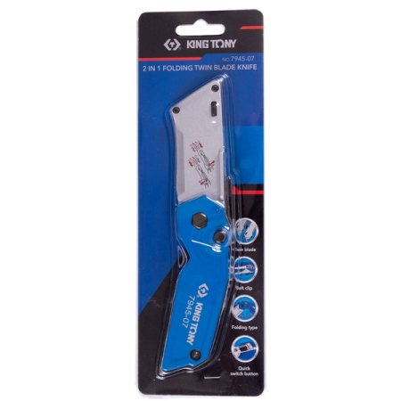 KING TONY 7945-07-S Набор ножей со сменными трапециевидными лезвиями 2-в-1, 19 мм, складных, 12 предметов