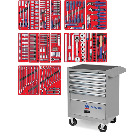Набор инструментов "ПРОФИ" в серой тележке, 299 предметов МАСТАК 52-05299G Набор инструментов "ПРОФИ" в серой тележке, 299 предметов МАСТАК 52-05299G