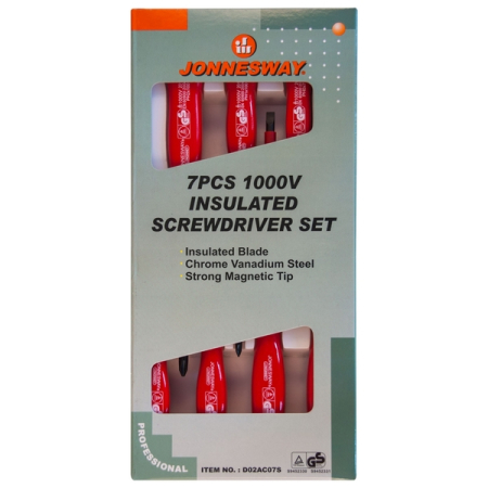Набор отверток стержневых диэлектрических, 7 предметов, Jonnesway D02AC07S