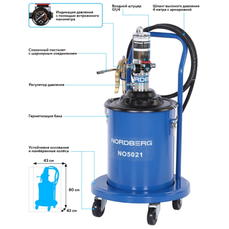 NORDBERG NO5021 Установка пневматическая для раздачи густой смазки, бак 20 л