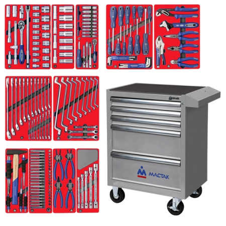 Набор инструментов "МАСТЕР" в серой тележке, 205 предметов МАСТАК 52-05205G