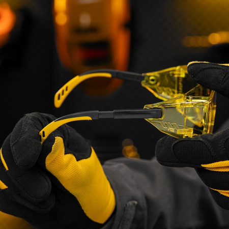 Очки защитные открытые, поликарбонатные, увеличенная желтая линза, DENZEL 89202