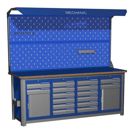 Верстак промышленный четырехтумбовый с экраном и освещением Верстакофф MECHANIC-М20.2662Э2С