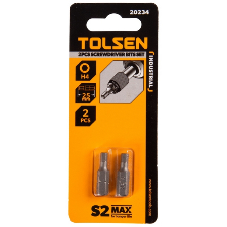 Набор вставок (бит) 1/4", HEX 4 мм, 25 мм, 2 предмета TOLSEN TT20234