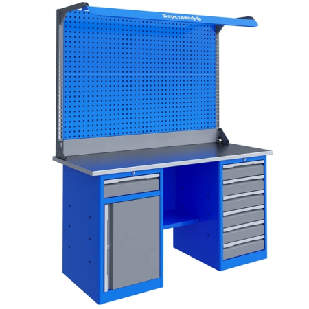 Верстак слесарный двухтумбовый, двойной экран, освещение, Верстакофф TNC 161.68.1-2F