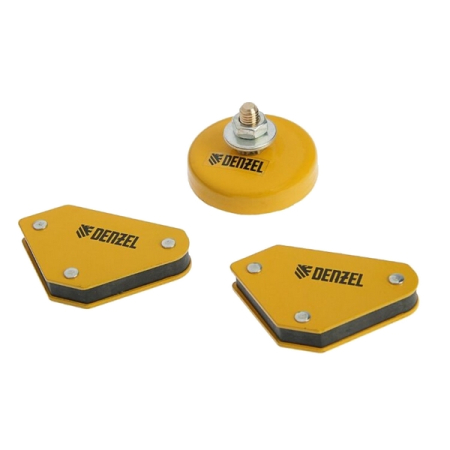 Набор из 2 магнитных сварочных фиксаторов, усилие 4 кг, и магнитной клеммы "масса" Denzel 97557