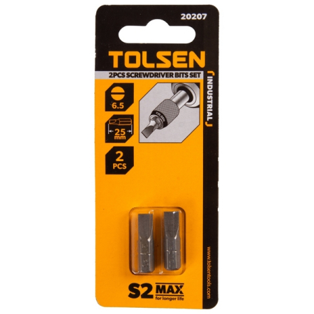 Набор вставок (бит) 1/4", Slotted, 6,5x1,2 мм, 25 мм, 2 предмета TOLSEN TT20207