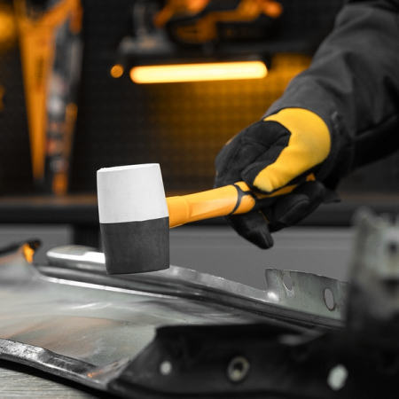 Киянка резиновая, 225 г, черно-белая, фибергласовая рукоятка, DENZEL 11101