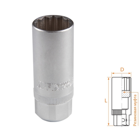 Головка свечная двенадцатигранная 1/2", 21 мм, резиновый фиксатор, AFFIX AF00242021