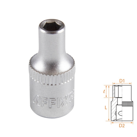 Головка торцевая стандартная шестигранная 1/4", 4 мм, AFFIX AF00020004