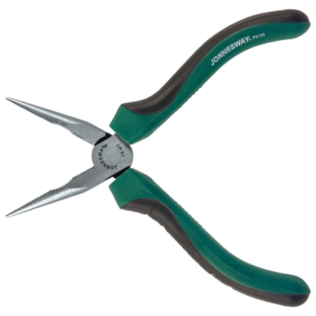 Длинногубцы прямые со скрытой пружиной и двухкомпонентными рукоятками, 160 мм Jonnesway P8106