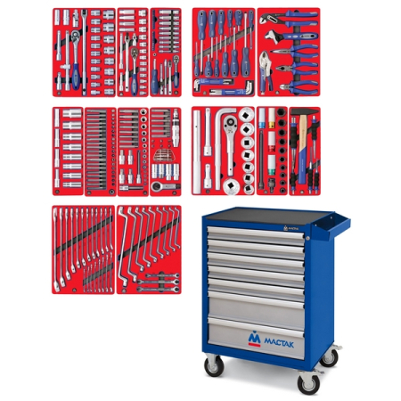 Набор инструментов "ПРОФИ" в синей тележке, 299 предметов МАСТАК 52-07299B