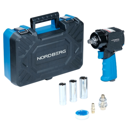 NORDBERG NP14075K Пневмогайковерт ударный 1/2", 680 Нм, укороченный, с 3 головками в кейсе