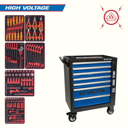 KING TONY 9G35-117MRVE Набор инструментов "HIGH VOLTAGE" в черной тележке, 117 предметов