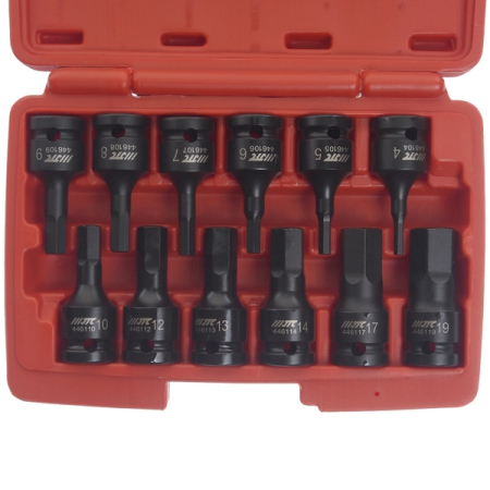 Набор бит-головок ударных 1/2" HEX H4-H19, L=60мм, 12 предметов, JTC-J412H