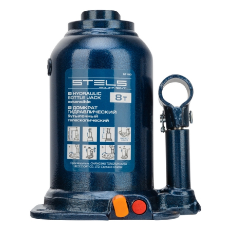 Домкрат гидравлический бутылочный телескопический, 8 т, 180-410 мм, Stels 51150