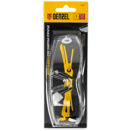 Очки защитные открытые, поликарбонатные, прозрачная линза, DENZEL 89191